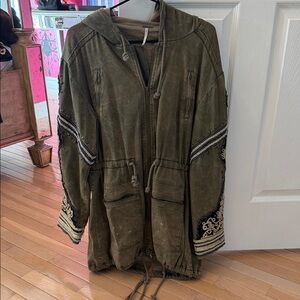 Free People Olive Embroidered Trench Coat